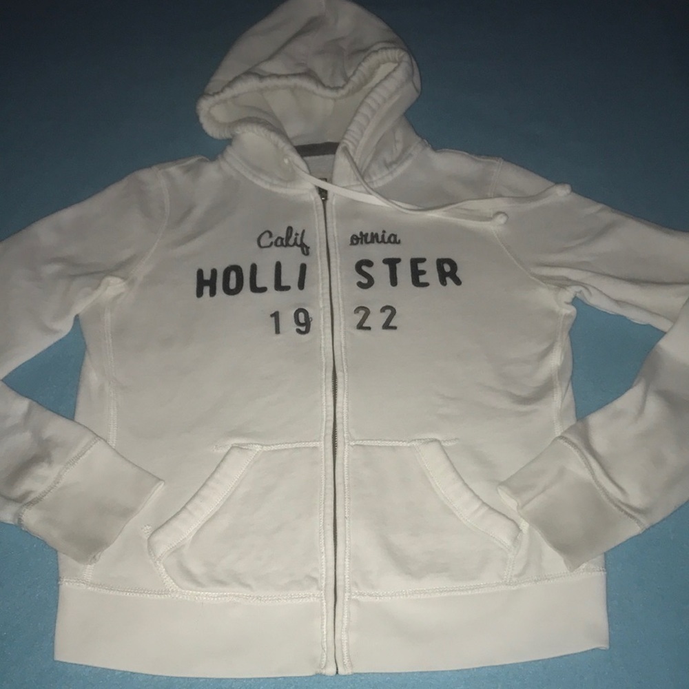 HOLLISTER California 1922 zip up hoodie white with black lettering Y2K size M